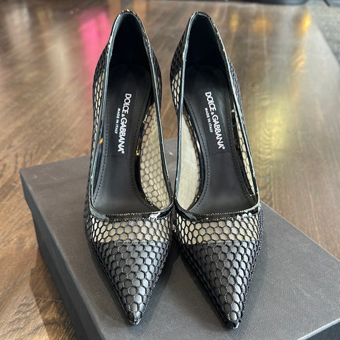Dolce & Gabbana Black Mesh and Leather Pointed Toe Heel