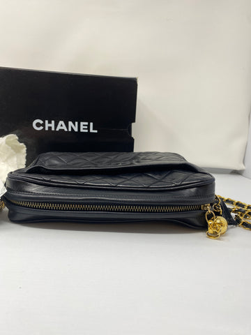 Vintage: Chanel Black Lambskin Quilted Medium Camera Bag with Gold Hardware