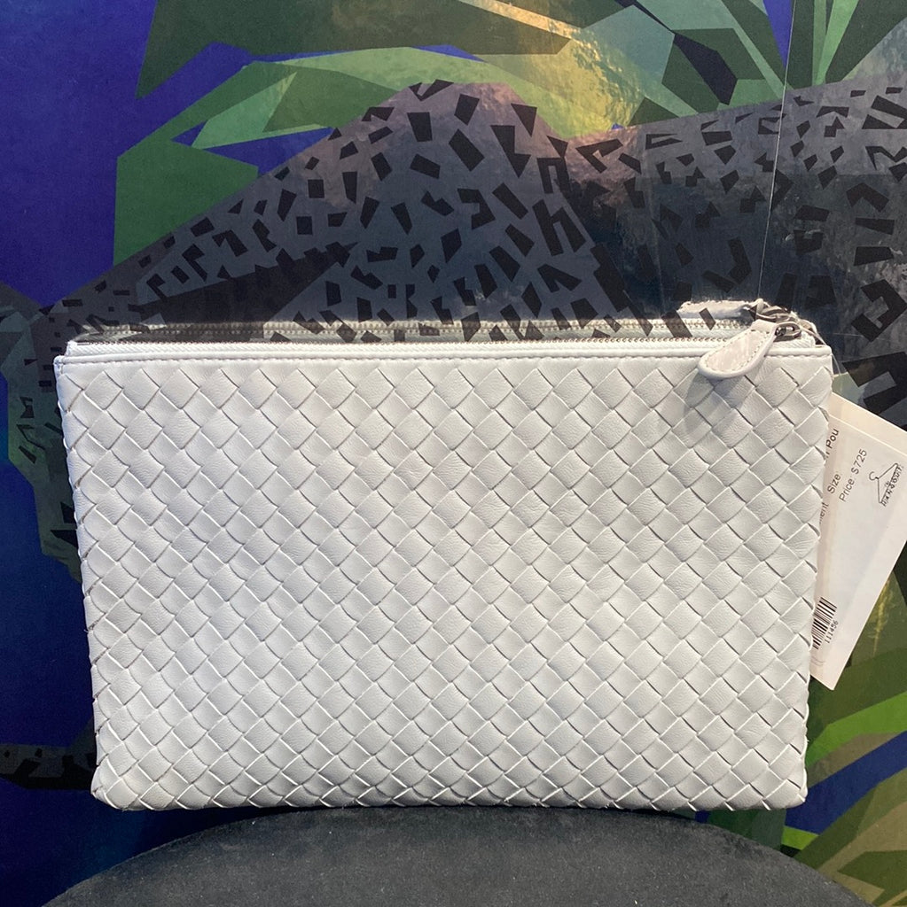 Bottega Veneta Light Blue Flat Leather Woven Clutch Pouch