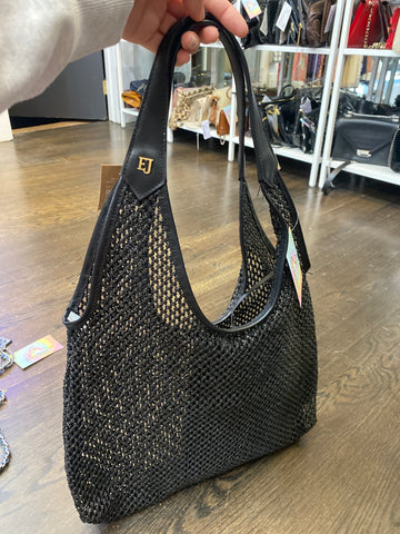 ERIC JAVITS Black Woven Hobo Shoulder Bag with Pouch
