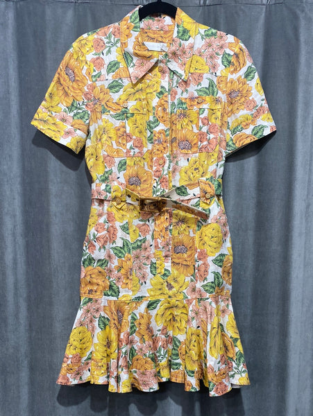 ZIMMERMANN Yellow and Orange Button Down Belted Mini Dress