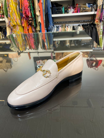 GUCCI Pink Hibiscus Leather Loafer with Crystal Horsebit