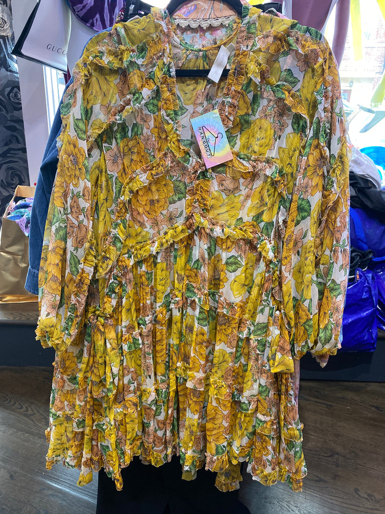 ZIMMERMANN Yellow Sheer Long Sleeve Ruffle MIni Dress