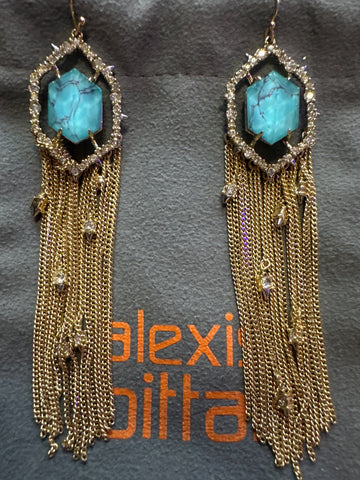 Alexis Bittar Gold, Turquoise and Gold Hanging Earrings