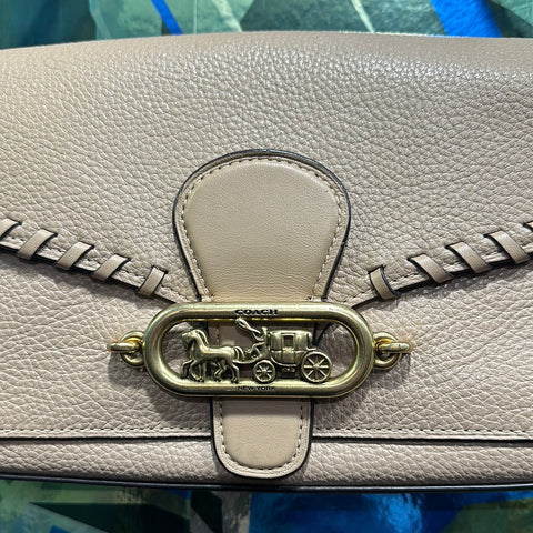 Coach Putty Color Baguette Shoulder Bag with Gold 'Coach Buggy' Hardware