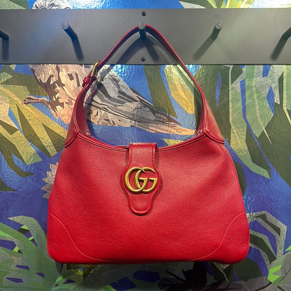 Gucci Red Leather Aphrodite Medium Shoulder Bag
