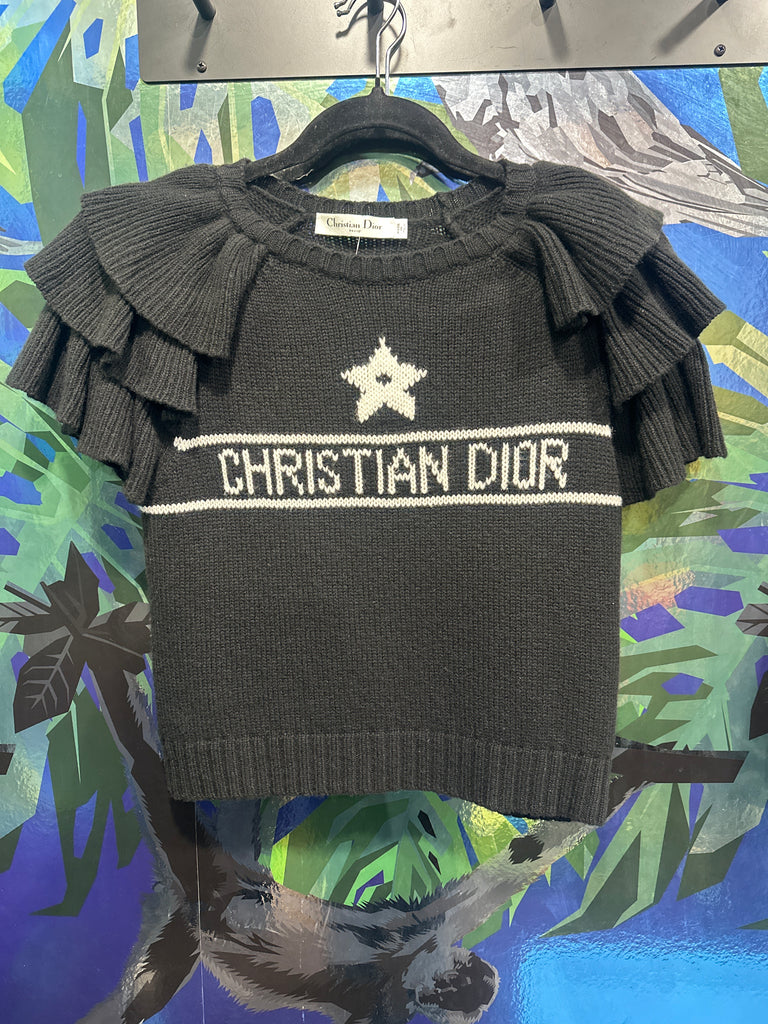 Christian Dior Black Knit Ruffle Sleeve Sweater