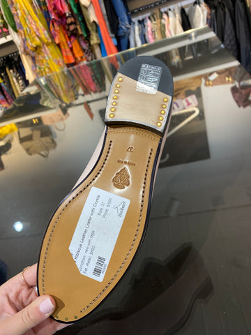 GUCCI Pink Hibiscus Leather Loafer with Crystal Horsebit