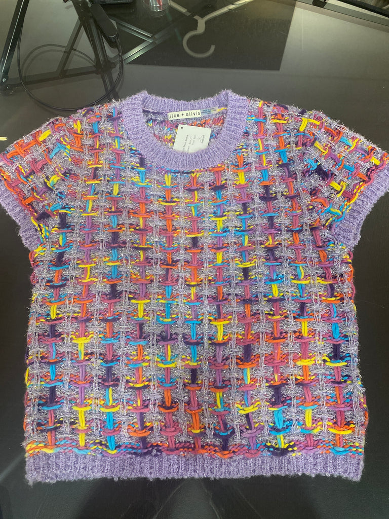 Alice & Olivia Purple And SIlver Metallic Short Sleeve Knit