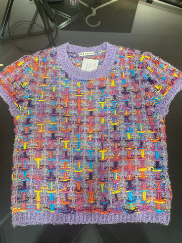 Alice & Olivia Purple And SIlver Metallic Short Sleeve Knit