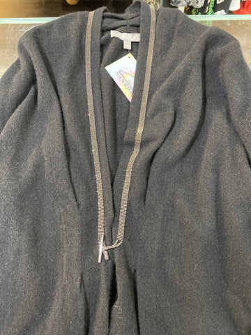 Neiman Marcus Cashmere Black Cardigan with Silver TRim