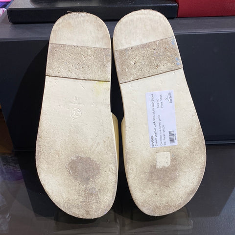 Chanel Cream Leather CHA NEL Multicolor Slides