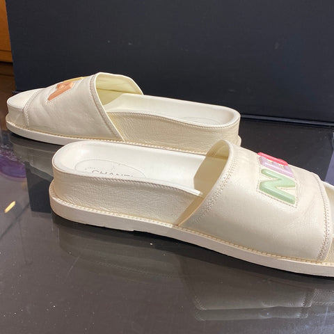 Chanel Cream Leather CHA NEL Multicolor Slides