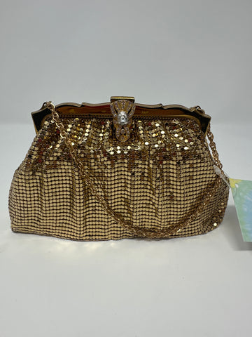 Vintage: Whiting and Davis Gold Chain Mail Clutch with Accessories