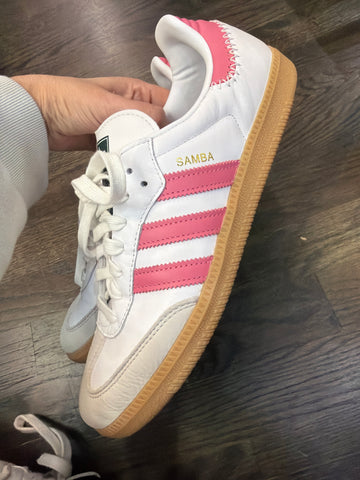 ADIDAS White and Pink Samba Sneakers
