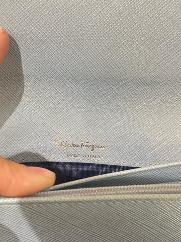 Vintage: Ferragamo Light Blue Wallet with Silver Hardware