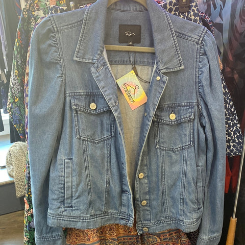 Rails Medium Wash Puff Sleeve Denim Button Jacket