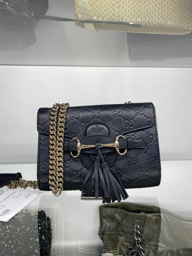 GUCCI Black Leather Microguccissima MIni EMily GG Supreme