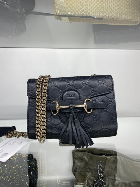 GUCCI Black Leather Microguccissima MIni EMily GG Supreme