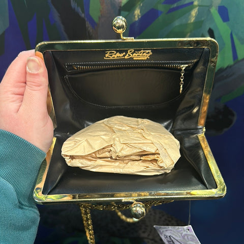 VINTAGE: Navy Suede Top Clasp Shoulder Bag with Gold Hardware