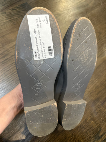 CHANEL Grey Quilted Foldover Loafers