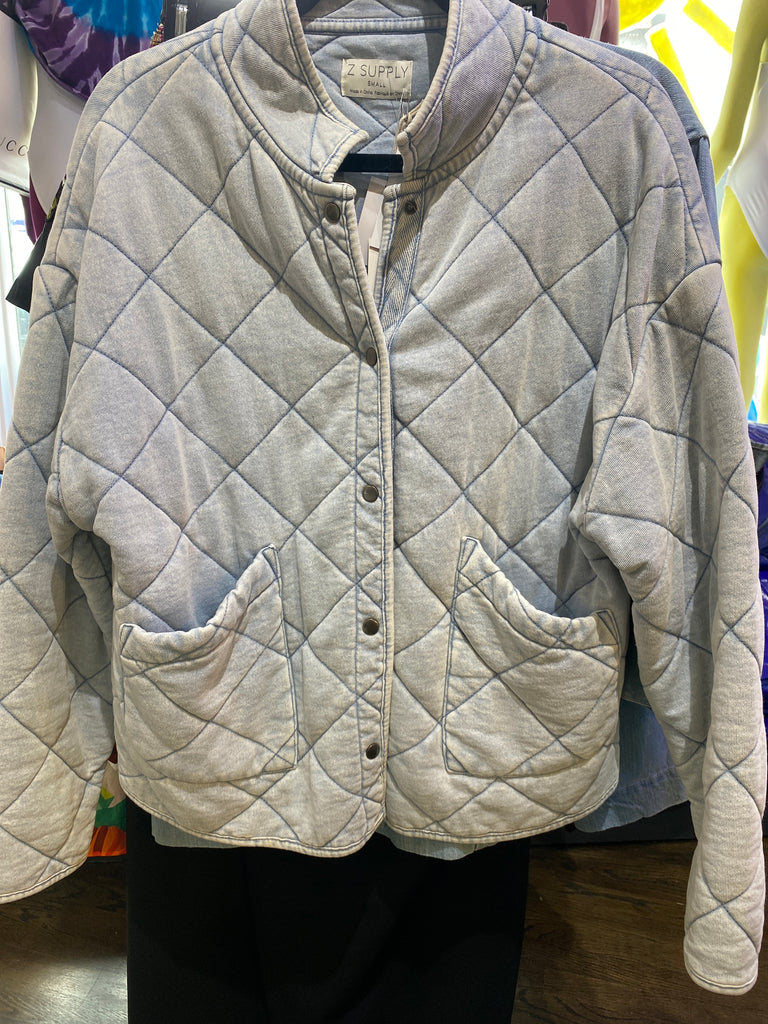 Z Supply Cotton Quilted Lightwash Snap Jacket