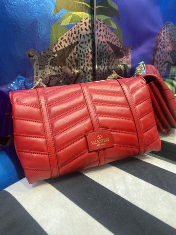 VALENTINO Red Leather Chevron Flap Rockstud Bag