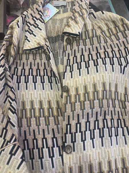 Vintage: M Missoni Beige, White and Black Button Chevron Knit Coat