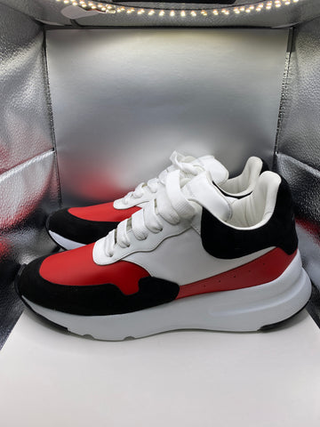 Alexander McQueen White, Red and Black Leather and Suede Sneaker