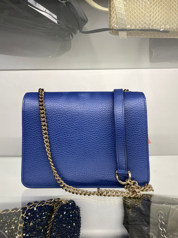 Gucci Blue Interlocking G Chain Pebbled Leather Accordian Shoulder Bag
