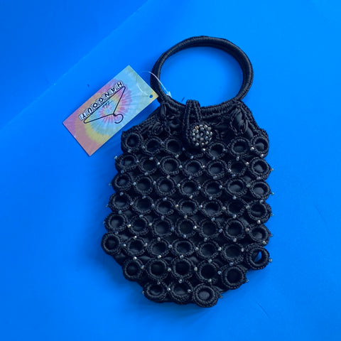 Vintage: Black Crochet Ring Top Mini Purse