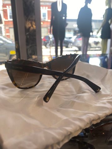 Valentino Havana Brown Shaded Rockstud Brown Plastic Sunnies with Gold Studs