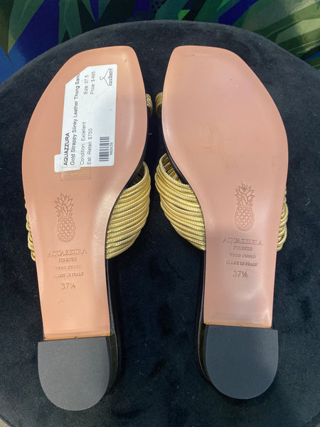 Aquazzura Gold Strappy Slinky Leather Thong Sandal