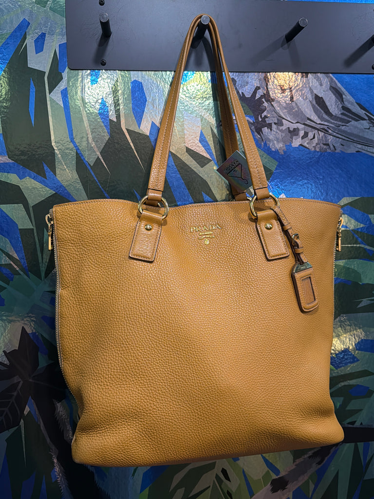Vintage: PRADA Mustard Soft ESPLANADE Leather Tote Bag with Gold Hardware