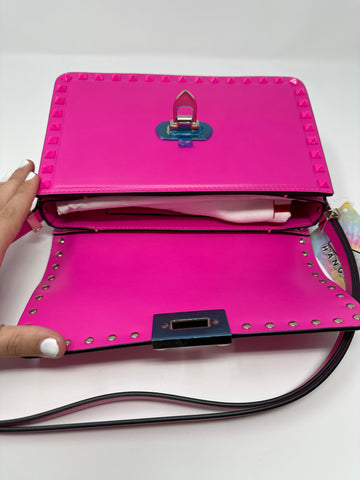 Valentino Garavani Neon Pink Smooth Rockstud Shoulder Bag