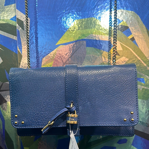 Chloe Medium Blue 'ABY' Leather Crossbody Wallet on a Chain with Gold Hardware