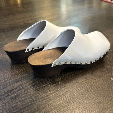 KHAITE White Leather 'LUCA' Square Toe Clogs