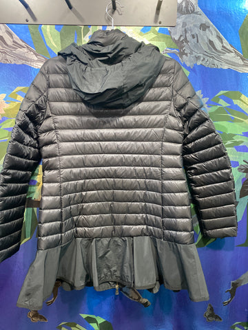 Moncler Black Hooded Down RainCoat with Flounce Bottom