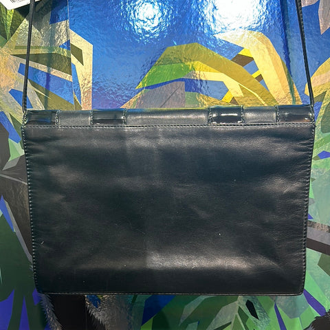 Vintage: Fendi Exclusively for Bergdorf-Goodman Black Leather Single Flap Bag with Patent Leather Design