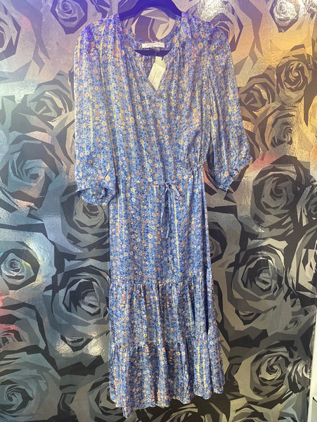 Gerard Darel Blue Three Quarter Sleeve Floral Maxi