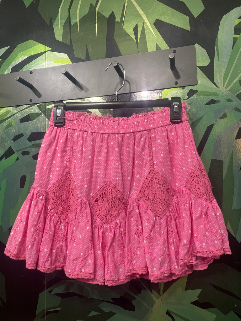 Love Shack Fancy Pink Tiered Cotton Mini Skirt
