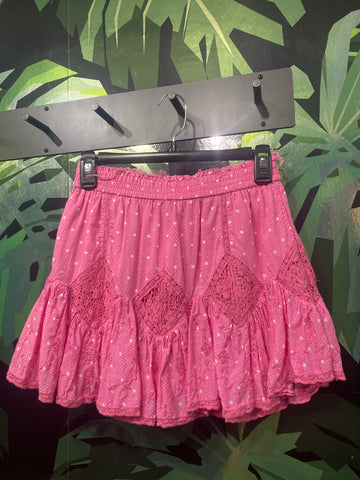 Love Shack Fancy Pink Tiered Cotton Mini Skirt