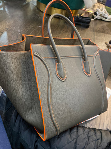 CELINE Grey and Neon Orange Phantom Luggage