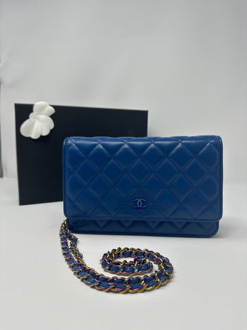 Chanel Blue and Purple Quilted Mini Bag with Rainbow Iridescent Hardware