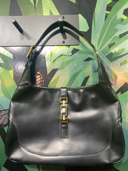 Vintage: Gucci Black Leather Jackie Bag with Gold Hardware