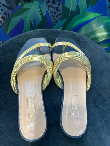 Aquazzura Gold Strappy Slinky Leather Thong Sandal