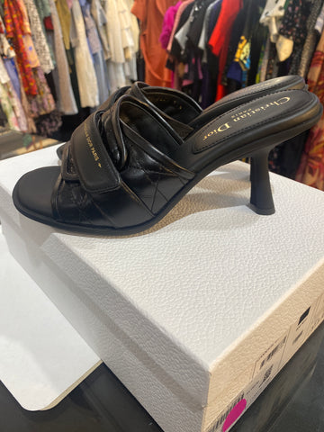 Christian Dior 'Cannage Quilted' Black leather Open Toe Mules