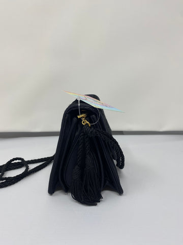 Vintage: Judith Leiber Black Satin Black Embroidered Mini Flap Bag