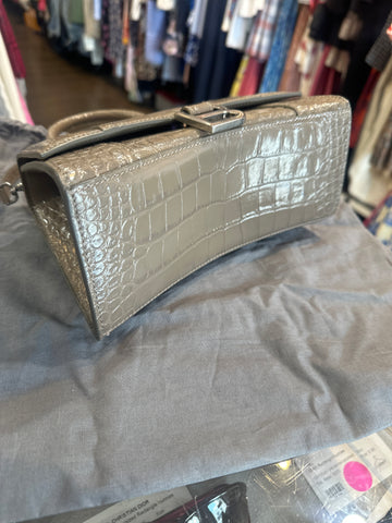 Balenciaga Nude Hourglass Croc Embossed Small Leather Bag