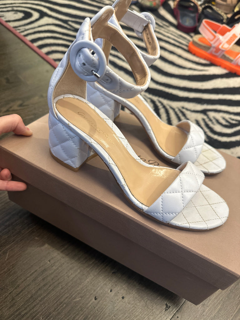 Gianvito Rossi White Leather Quilted Ankle Strap Block Sandal Versilia